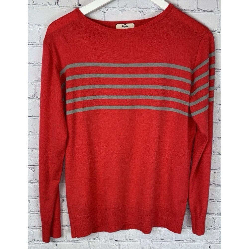 RAPHA Women's Lightweight Merino Breton Sweater Red Taupe Striped Size Small
